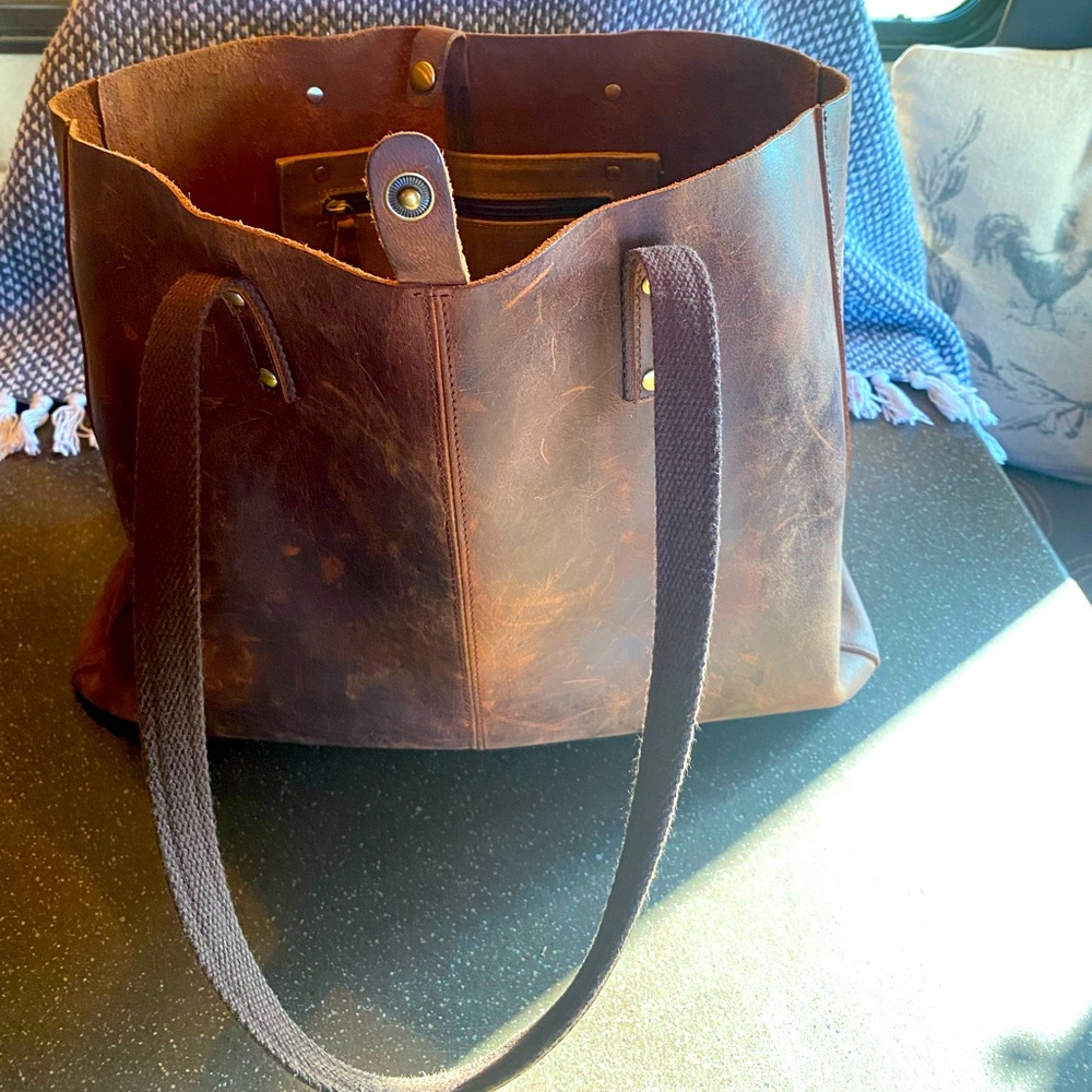 Real thick cow, leather reddish brown tote bag